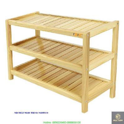 Kệ Dép 3 Tầng Gỗ Cao Su NGOTICO NTC373 (73 x 30 x 50 cm) - Cánh Gián